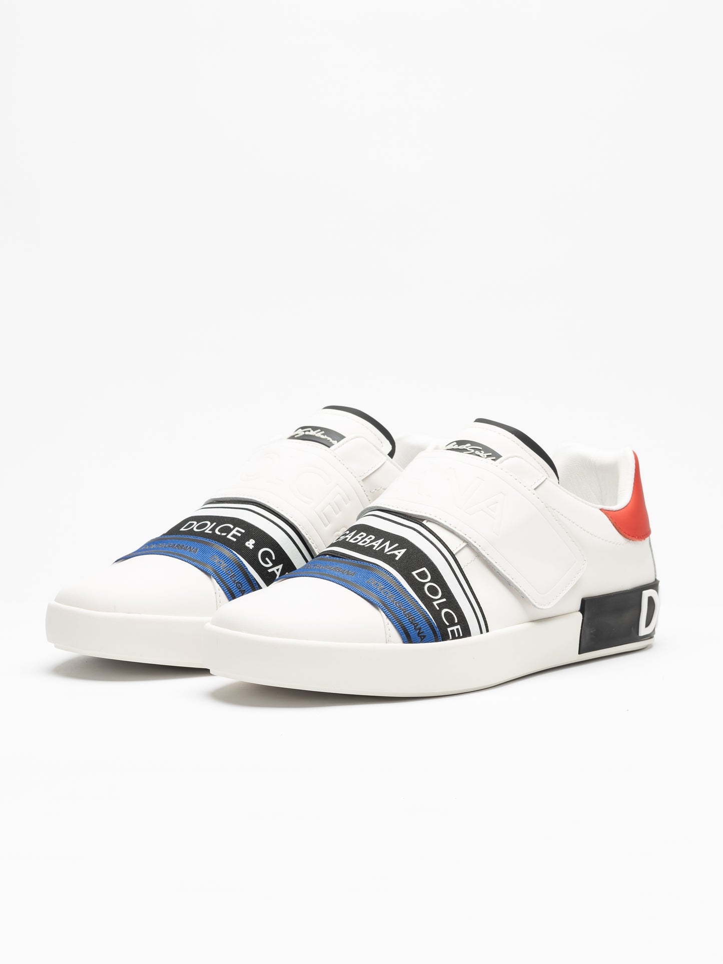 Dolce & Gabbana Portofino Touch‑Strap Sneakers – White / Blue