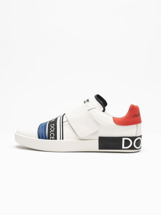 Dolce & Gabbana Portofino Touch‑Strap Sneakers – White / Blue